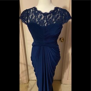 Adrianna Papell Formal Gown  Navy & Lace Cap Sleeve 4